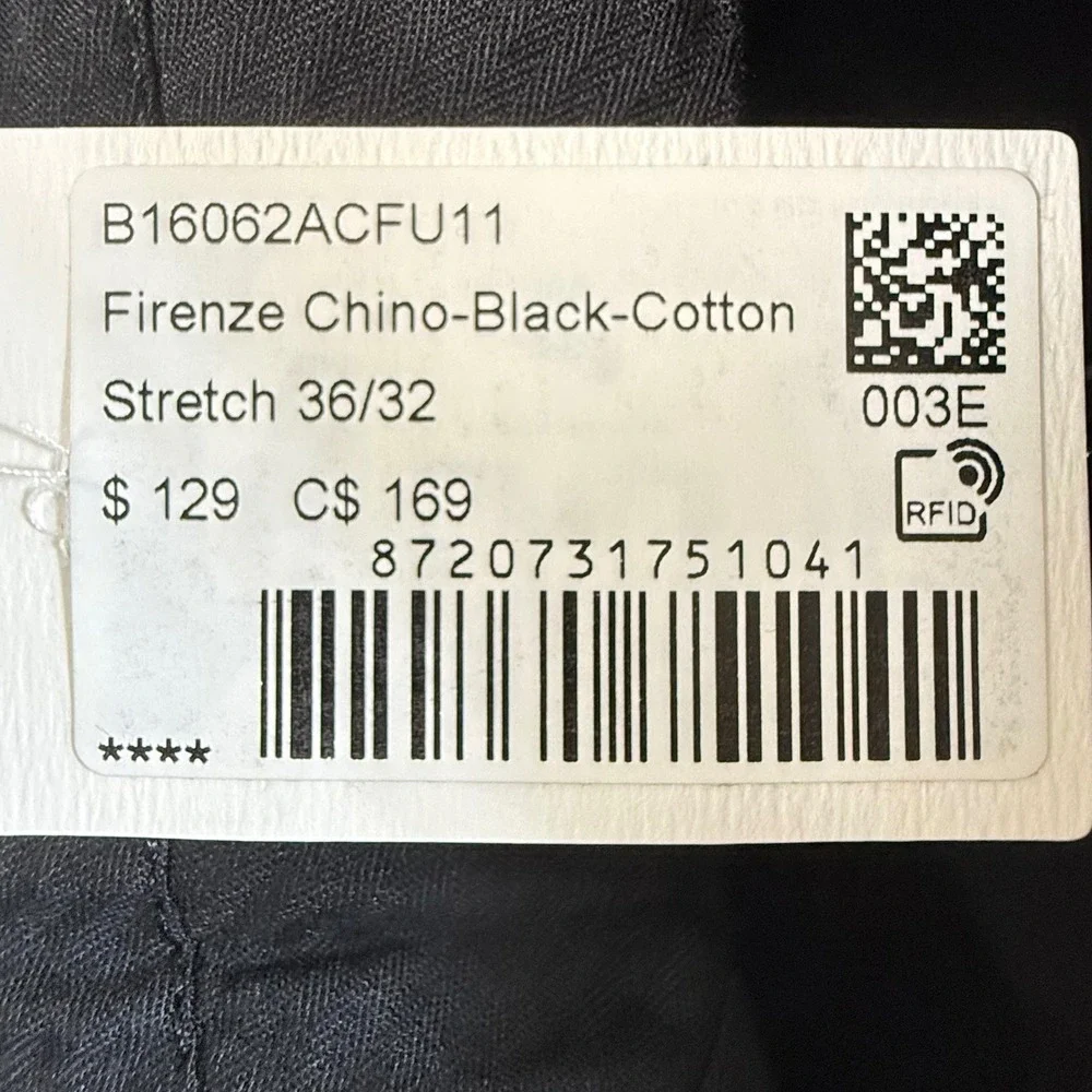 Suitsupply Chino Mens 36x32 Wide Leg Tapered Firenze Cotton Stretch Black NEW